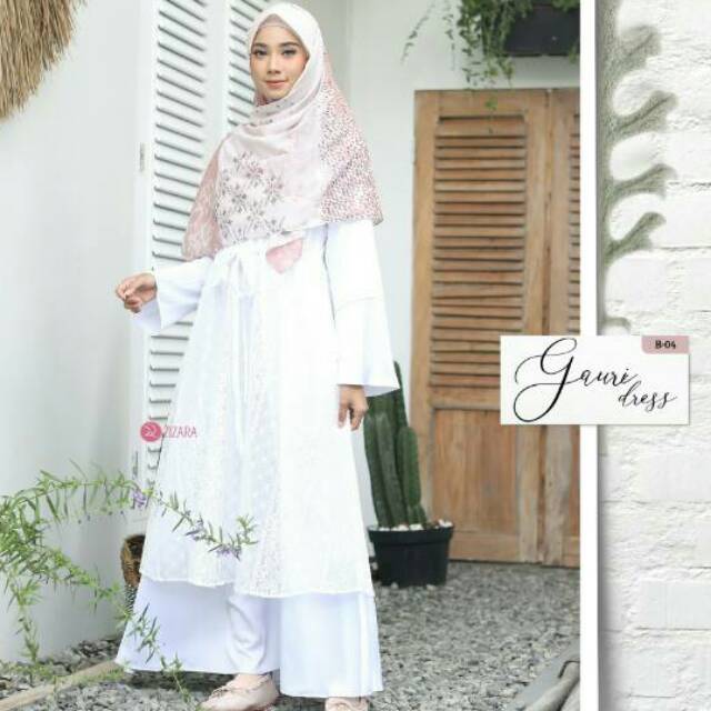 GAMIS BRUKAT GAURI DRESS BY ZIZARA ORIGINAL Warna Putih