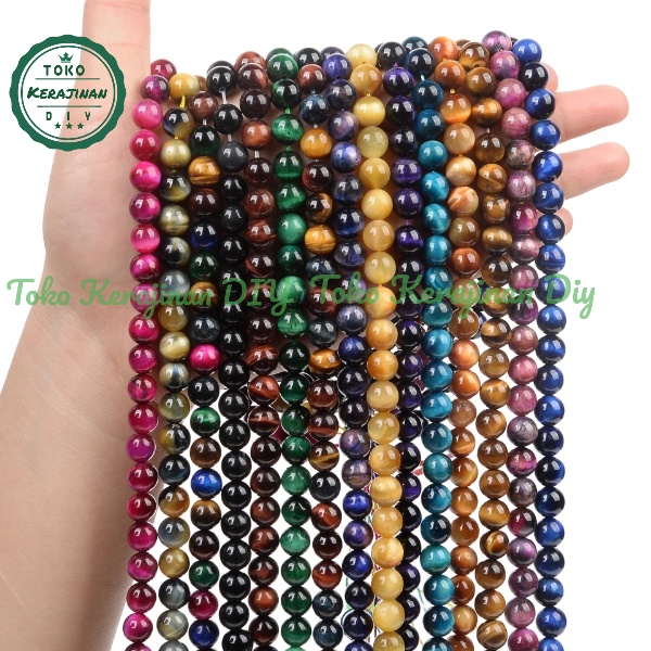 Bahan Gelang Batu Alam Tiger Eye 6.8 10mm Mata Harimau Manik Bahan Gelang Kerajinan DIY