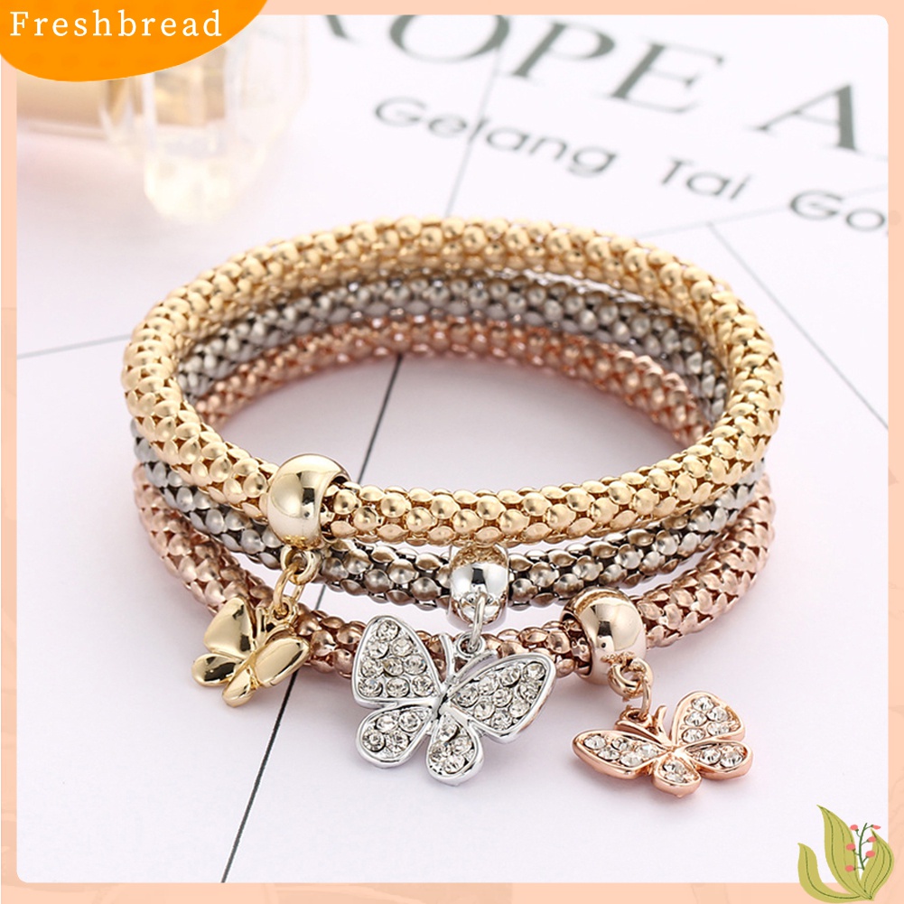 Terlaris 3Pcs/Set Alloy Rhinestone Butterfly Pendant Women Bracelet Charm Jewelry Gift