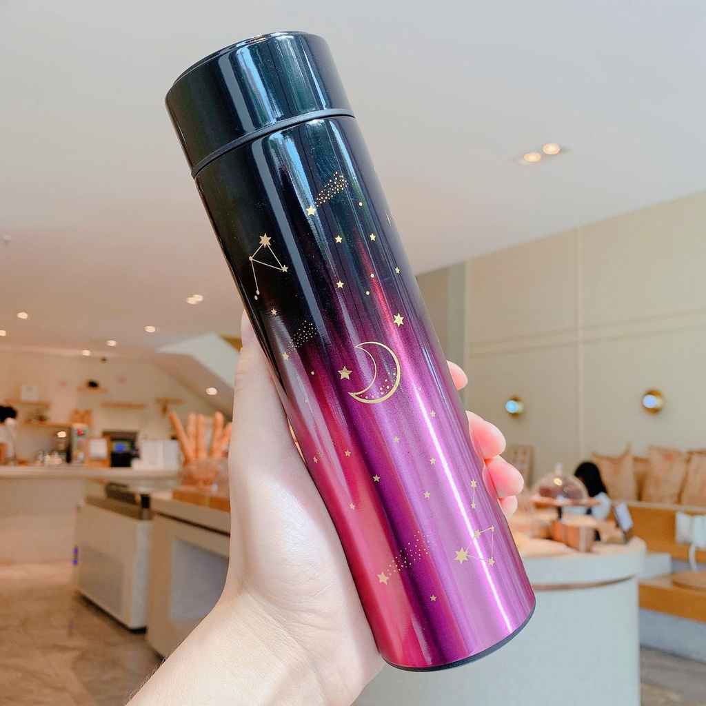 Termos Botol Stailess Air Hangat Temperatur Pembaca Suhu di Tutup dengan Termometer