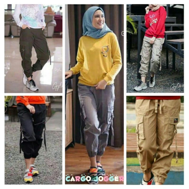 Celana Joger Cargo Wanita Variasi List Korean Style Zumba List Cargo Baggy Pants Jogger Wanita