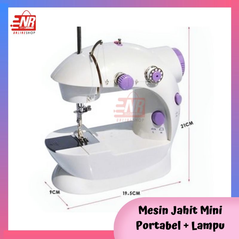 Mesin jahit portable mini type 202 ada lampunya Lengkap dengan Pedal dan Adaptor