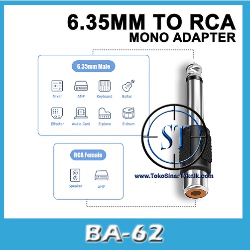 BA-62 1RCA To Akai Mono / Converter Akai Mono To RCA Hitam Plastik 6,5MM Microphone Connector Jek