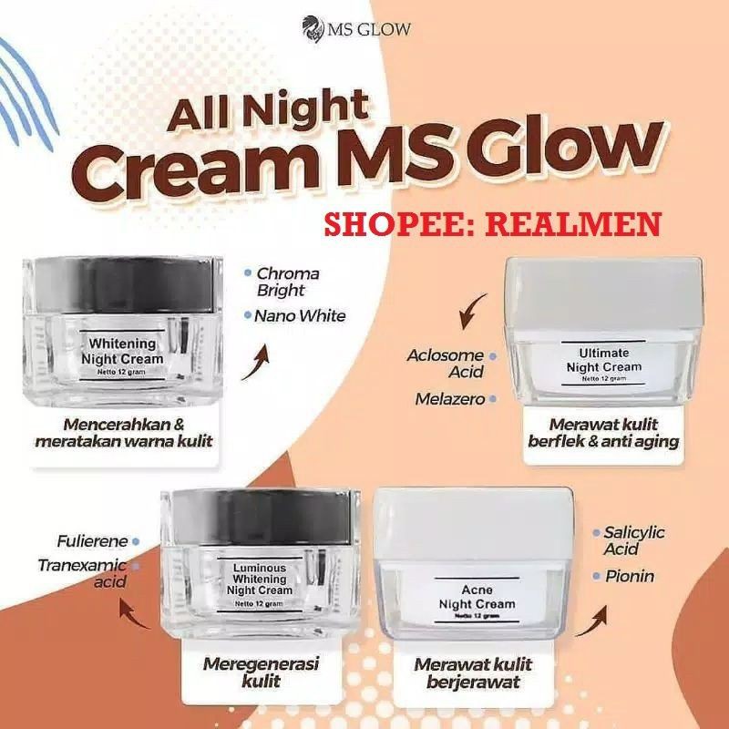 MS Glow Night Cream, Cream Malam MS Glow, Acne, Whitening, Luminous Ultimate Night Cream