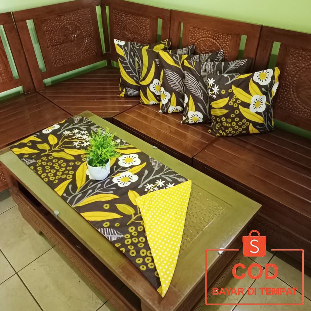 ✅COD Sarung Bantal Kursi Sofa Bed 40x40 (5 Pcs) &amp; Taplak Meja Tamu Minimalis Modern Aneka Motif