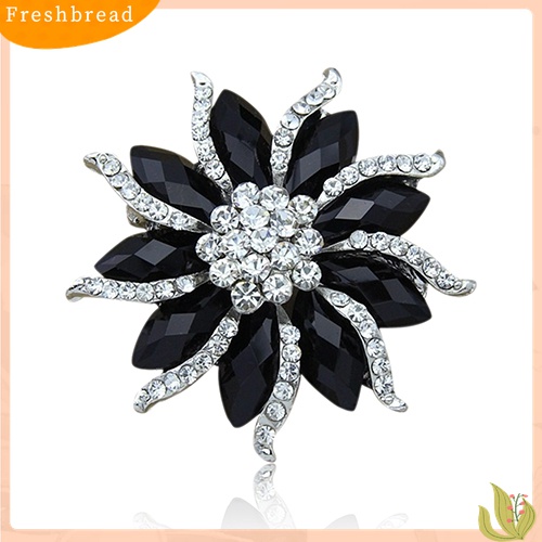 [ TERLARIS]Women's Xmas Gift Blossom Flower Brooch Black Crystal Rhinstones Collar Pin