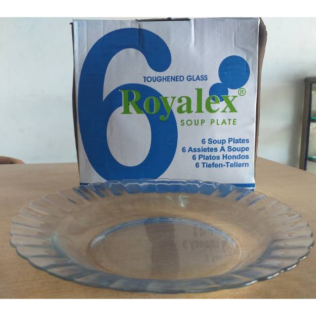 Piring Makan P340TP Royalex Tempered Glass 9in isi 6 pcs / Piring Jempol Polos