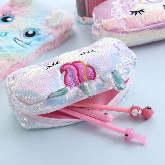 TEMPAT PENSIL SEQUIN POUCH UNICORN TWINKLE IMPORT LUCU IMPORT