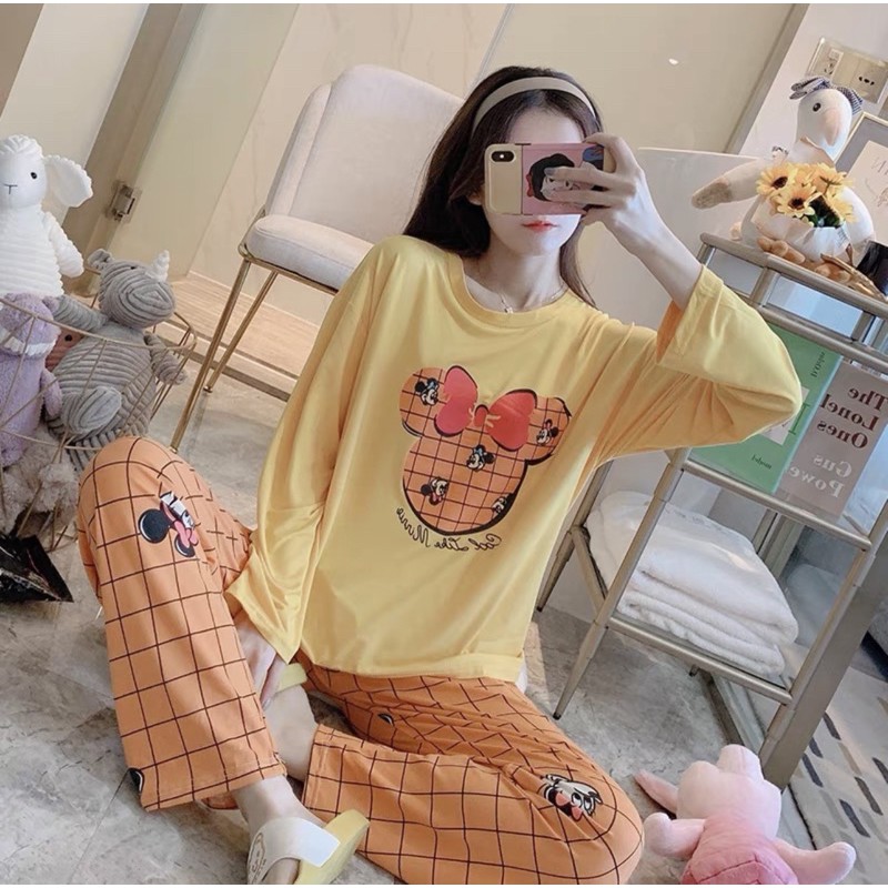 JC- Stelan Import Oversize Premium PP / Stelan piyama import Panjang  / piyama Korea Bigsize Import-Mickey Head YellowPP