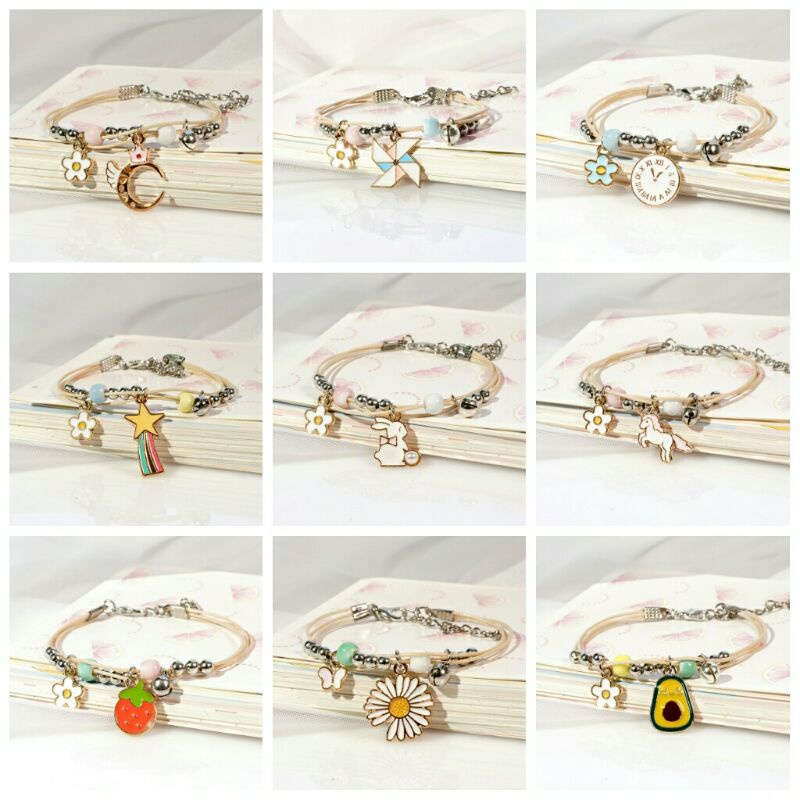 (Semarang) 1pcs Gelang 3 Tali Persahabatan Korea Bracelet Motif Lucu
