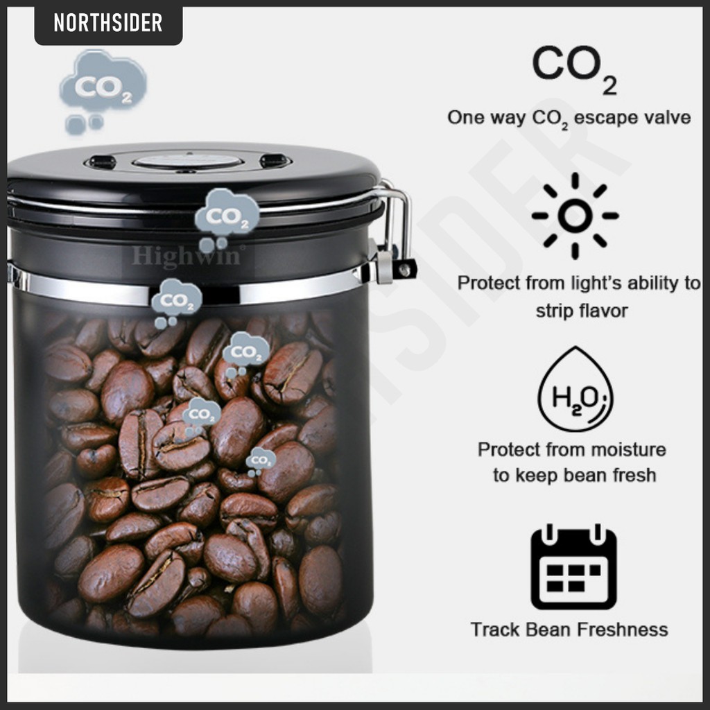 COFFEE STORAGE WITH SPOON VALVE DATE 1200ML - TOPLES KOPI KEDAP UDARA