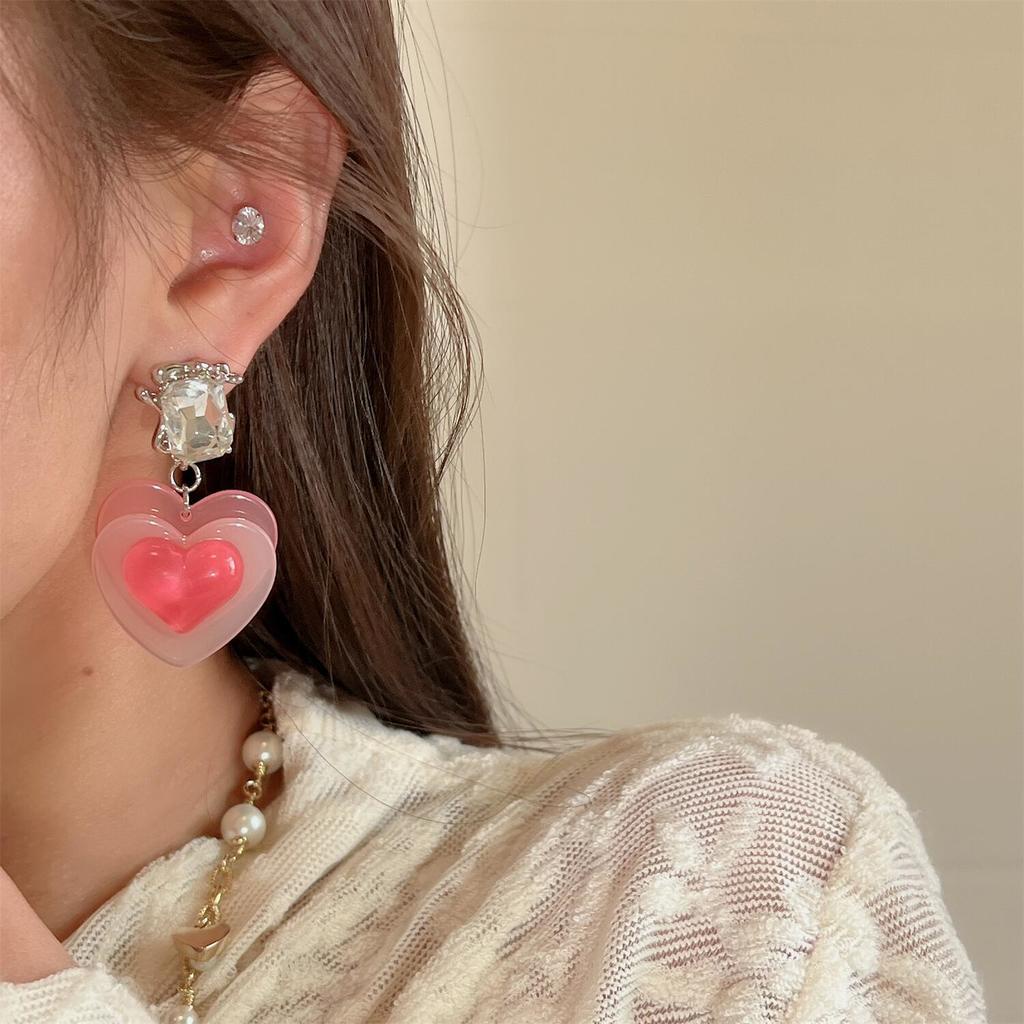 Anting Tusuk Motif Hati Warna Pink Peach Untuk Wanita