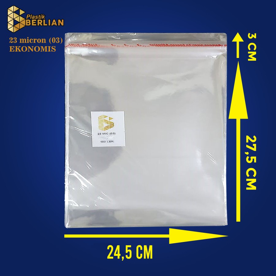 

24,5 x 27,5 cm Plastik OPP EKONOMIS 23micron (100 lbr) (lem/seal)