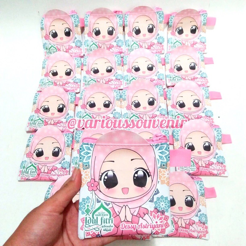 Custom Nama Dompet Idul Fitri Lebaran 3D Kotak Amplop Fitrah THR Gambar Muslimah Muslimin