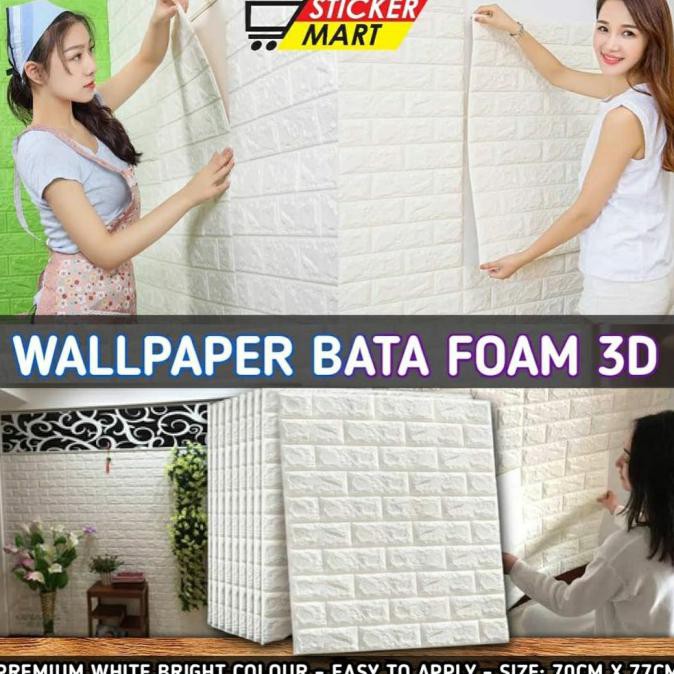 Buruan Premium Wallpaper Sticker 3D Foam White Brick Batu Bata Putih Promo
