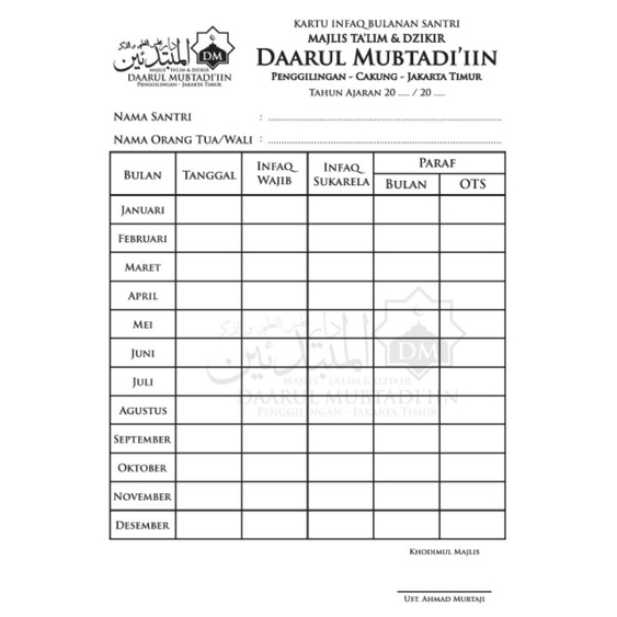 

Kartu Iuran SPP Bulanan