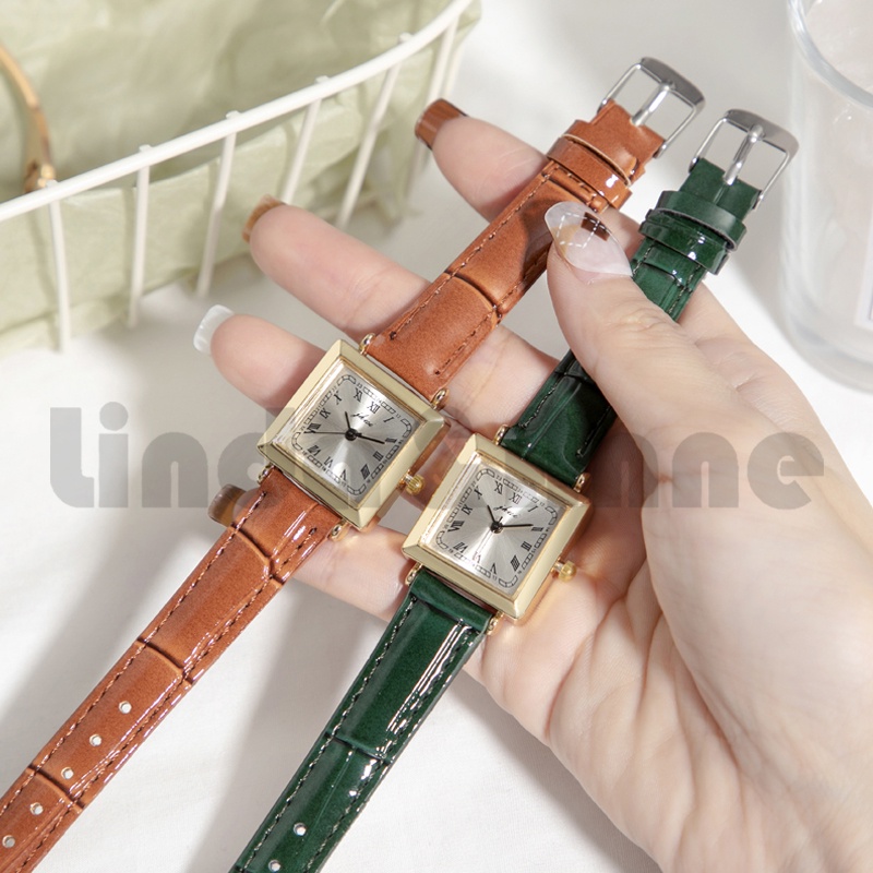 Jam Tangan Wanita Retro Analog Quartz Pu Dial Kotak Trendy Fashion