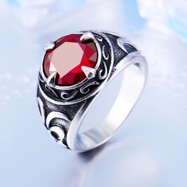 Cincin Pria Batu Red Ruby atau Rubi Merah Zircon Model Retro