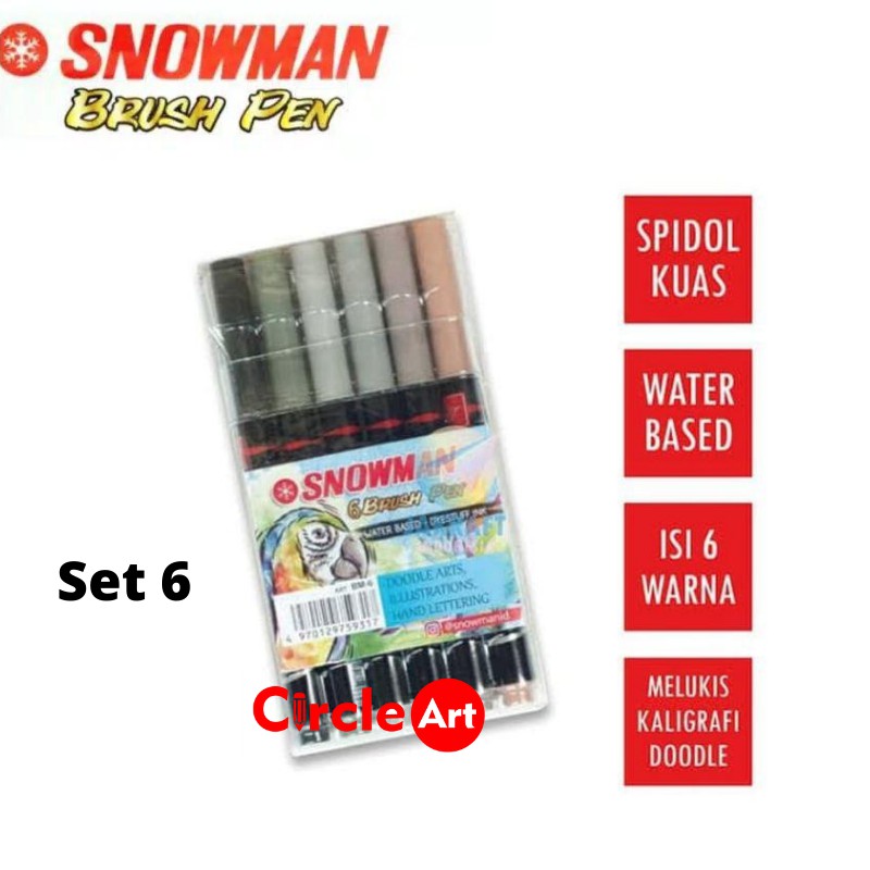 Snowman brush pen set 6 - Brush Pen 6 Colour BM-6 / Spidol Snowman set 6 - Snowman Brush Pen 6 set