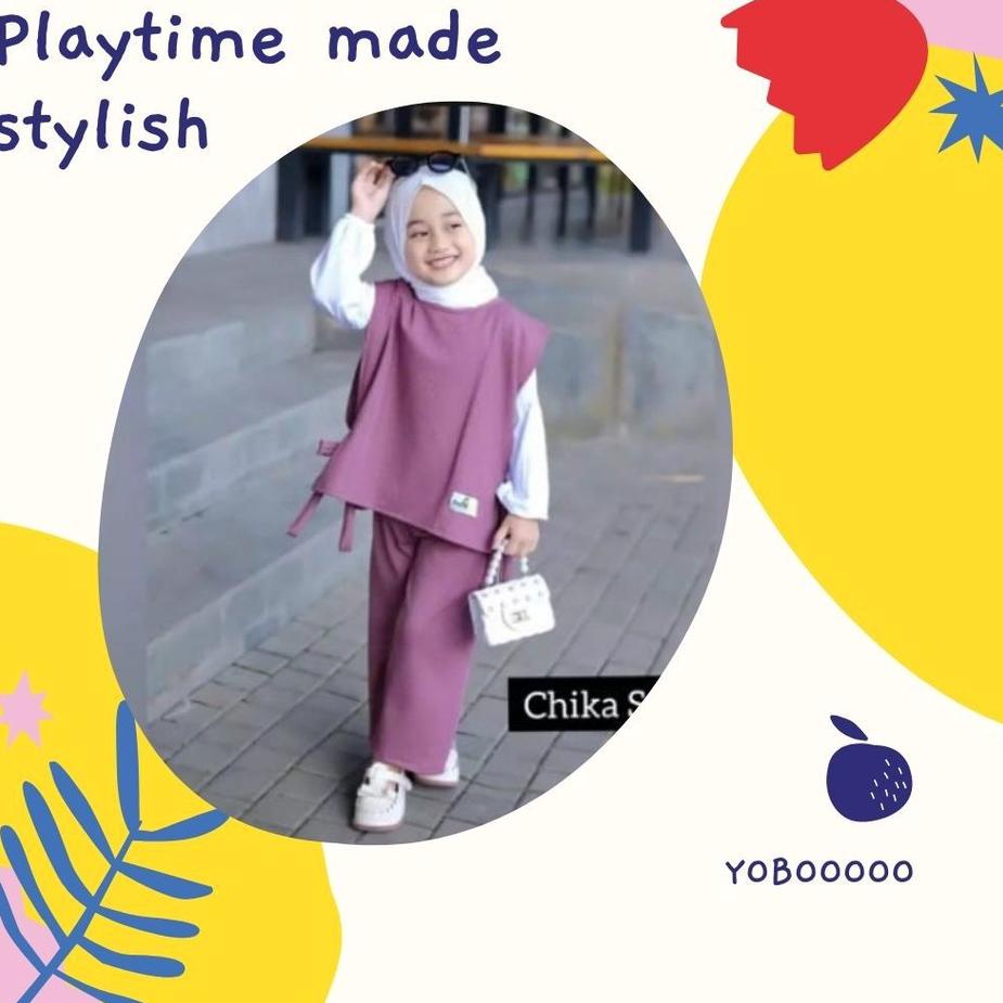 ✨Ramadhan ⚡ERU Dress Long Tunik 3 in 1 Chika Set Anak Perempuan Umur 4_sampai 12 Tahun - Setelan One