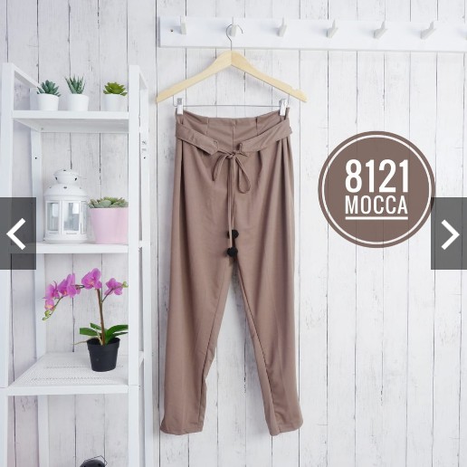 bd 8121 - kulot baggy pants polos abg keren simple ngantor kerja kuliah grosir karet melar sale