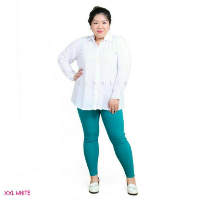 KEMEJA JUMBO WANITA BAHAN RAYON POLOS PUTIH UKURAN XXL