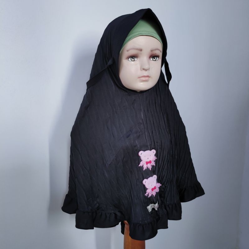 Jilbab anak plisket 4 5 6 7 8 9 tahun plisket bear hitam marun dongker ( jilbab PLISKET bear )