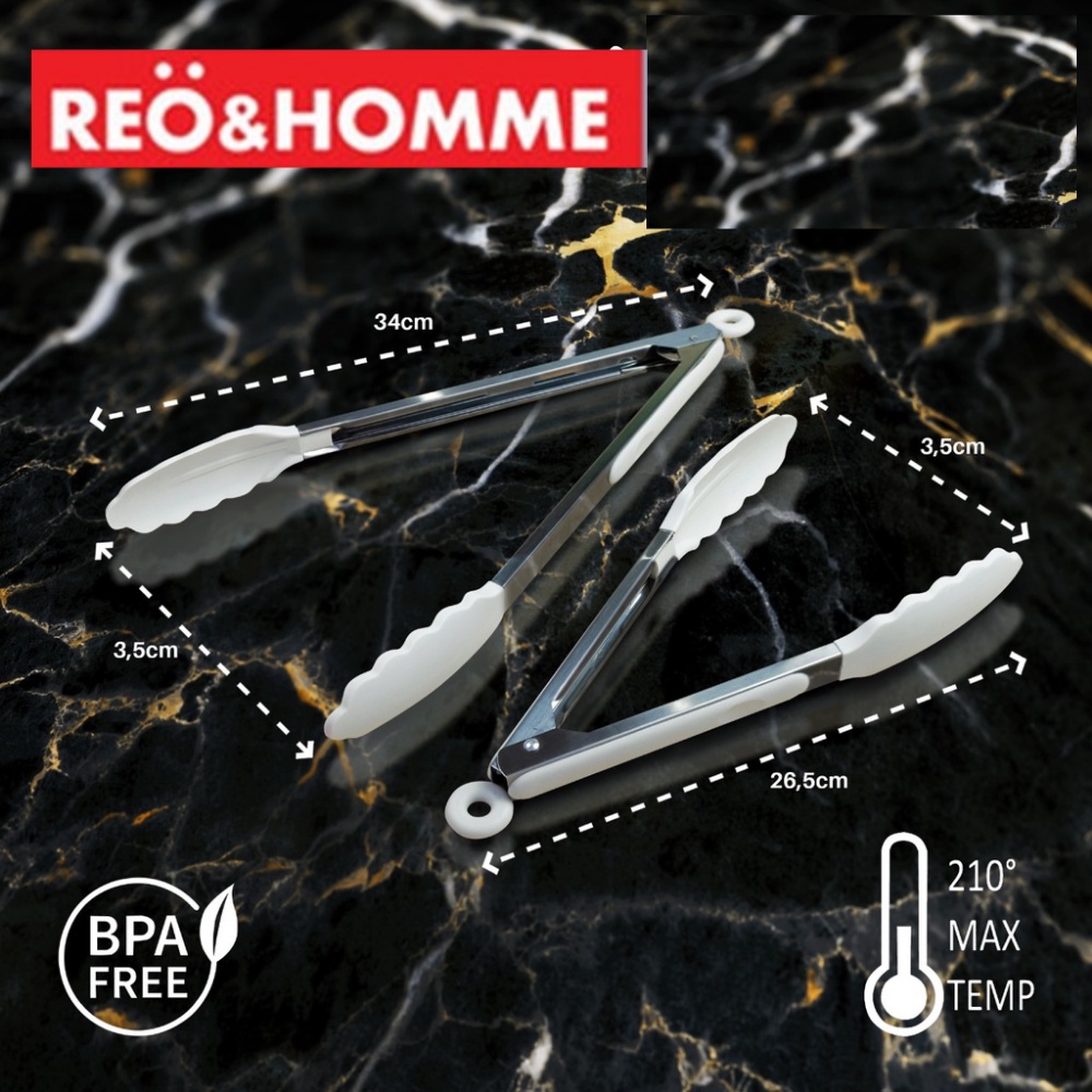 Utensile Silicon/Sutil Silicone Tahan Panas/Peralatan Masak Reo&Homme/Food Tongs 26.5cm