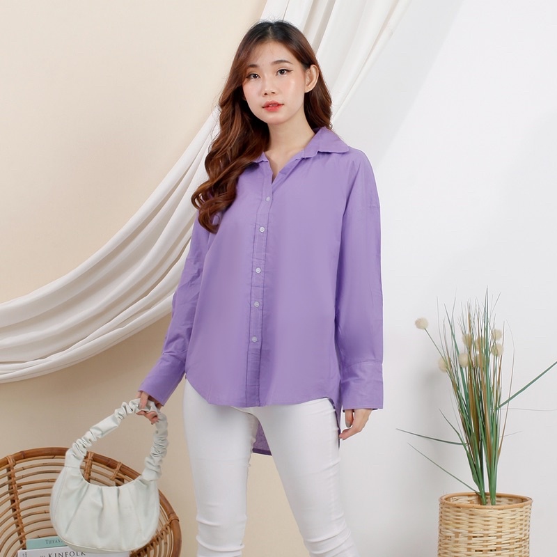 Blouse wanita kemeja poplin warna neon