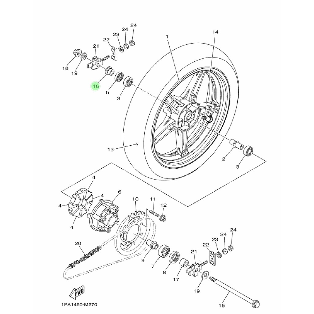 COLLAR BOSH BOS TROMOL RODA BELAKANG KANAN VIXION NEW BK8 NVL NVA ORRIGINAL YGP 1PA-F5383-00