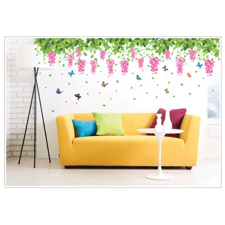 RELIZA WALLSTICKER 60X90 RENDA HIJAU RUMBAI LAVENDER HANGING STICKER DINDING XY1132