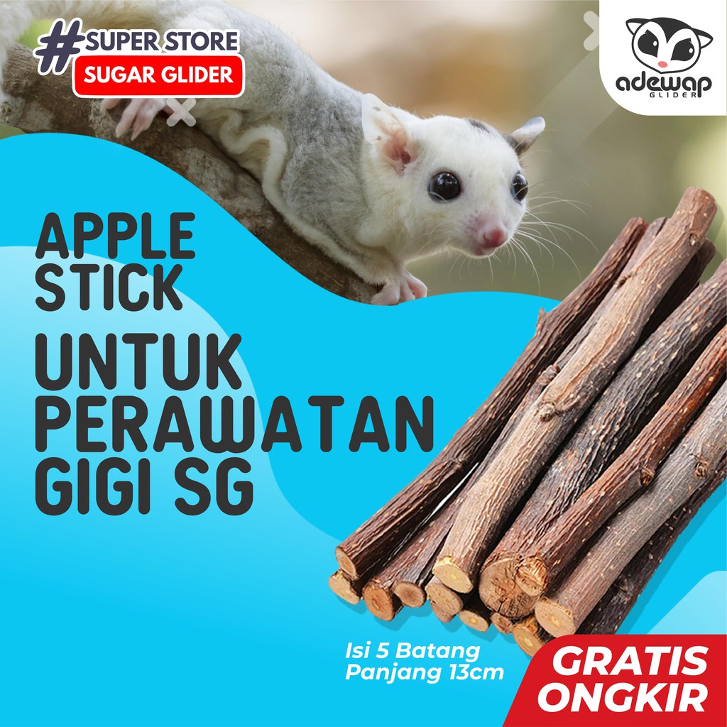 ADEWAP GLIDER Natural Apple Orchard Chew Stick Kayu Apel Gigitan Perawatan Gigi Sugar Glider