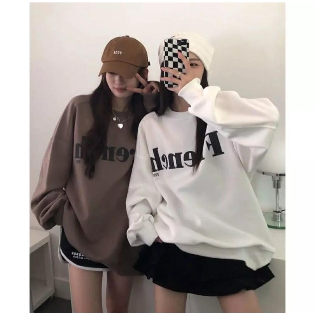 SWEATER CREWNECK WANITA FRENCH - SWEATER FLEECE TEBAL TERMURAH