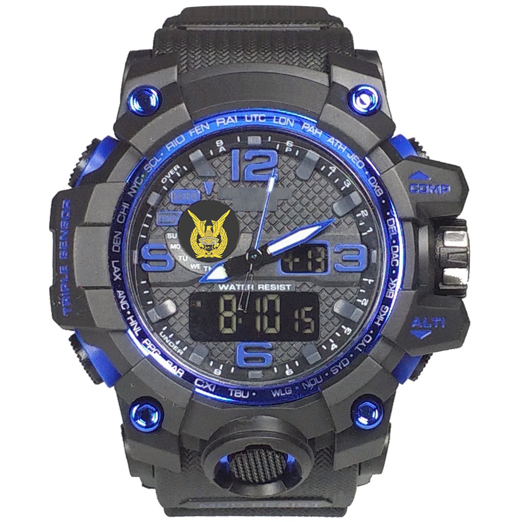 (Istimewa Bossque) Jam LOGO TNI - AU Double Time List Biru (Exclusive)