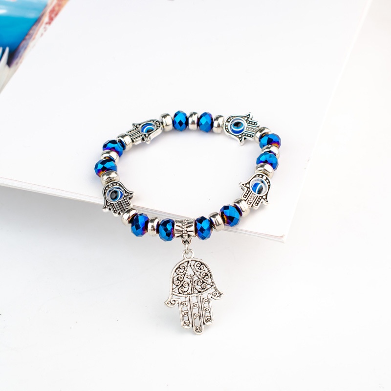 Gelang Magnetik Desain Evil Eye Warna Biru Ukuran 10mm Untuk Pria Dan Wanita