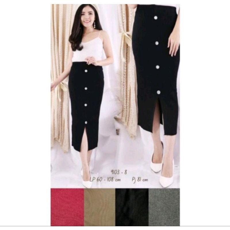 Rok Rajut Span Kancing Premium - Rok Rajut Premium - Rok Rajut Belah - Rok Span Rajut