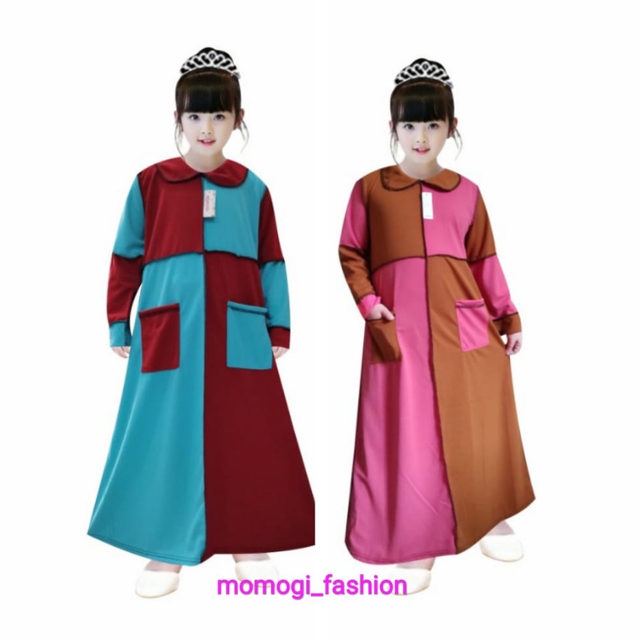 MOMOGI- GAMIS ANAK PEREMPUAN KEKINIAN MODEL TERBALIK TWO TONE / Usia 5th-10th