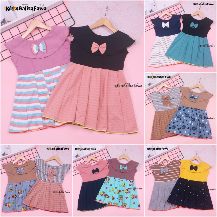 Dress Tiara uk 2-3 Tahun / Baju Dres Motif Anak Perempuan Murah Pakaian Harian Cewek Import