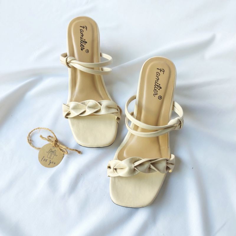 Sandal Tali Wanita Chunky Hak Tahu 6cm (Meila)