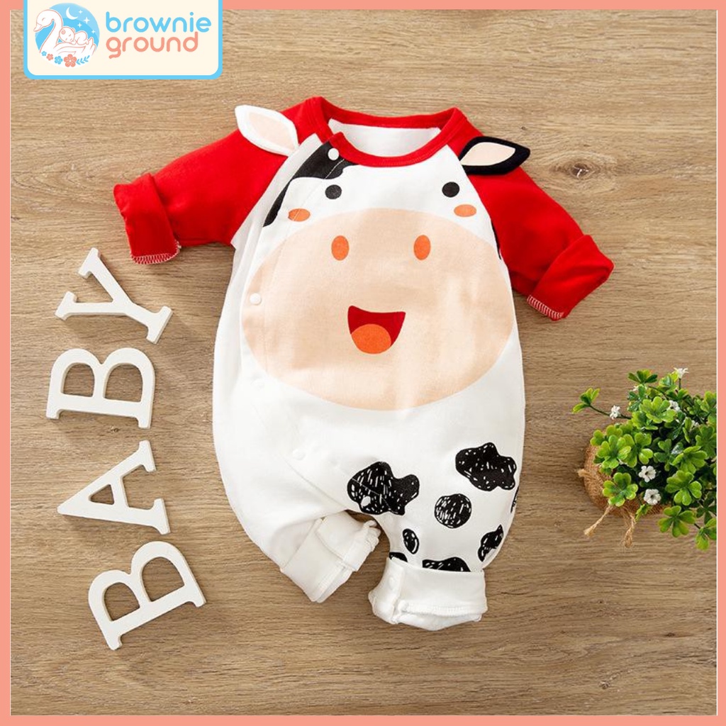 [COD] Jumper bayi 0-24 bulan Impor korea motif sapi lucu / jumper lengan panjang bayi unisex karakter sapi / baju bayi laki-laki