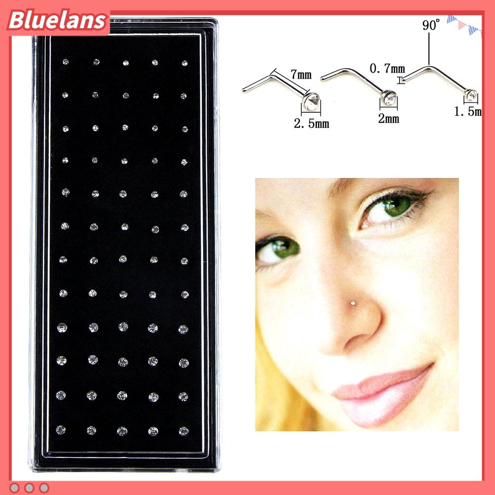 60pcs / Set Anting Tindik Hidung Bahan Stainless Steel Hias Cubic Zirconia Untuk Pria / Wanita