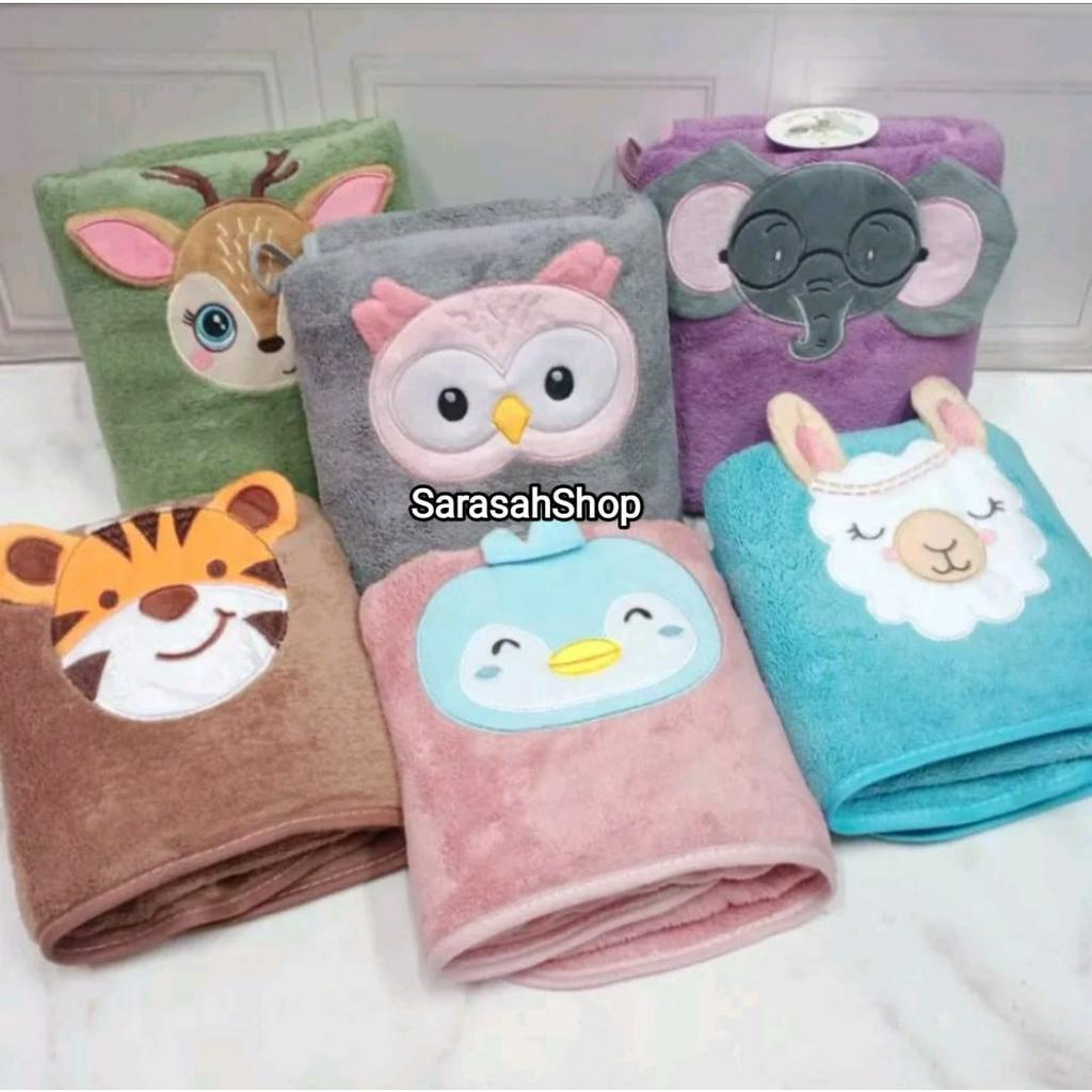 Handuk bayi 50x100 cm Handuk Anak Karakter Animal / Handuk Washlap Bayi Karakter Animal Bordiran