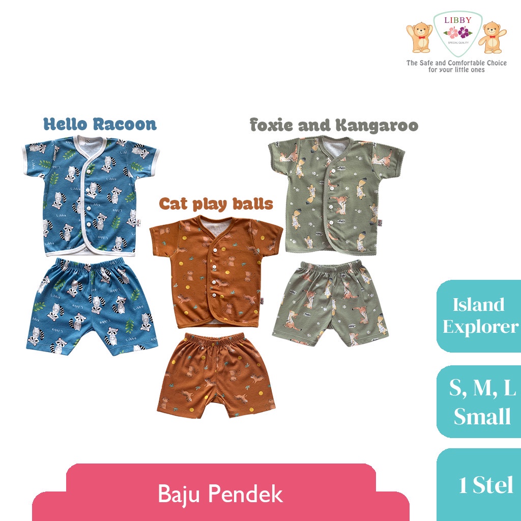 Baju Bayi Setelan Pendek Anak Kecil LIBBY Motif Island Explorer (1stel)