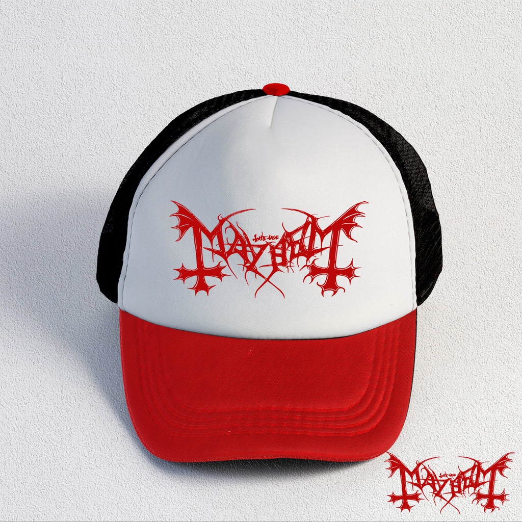 MAYHEM / TOPI METAL / TOPI BAND /TOPI DISTRO/HAT/TRUCKER DISTRO  / TRUCKER BAND/TOPI JARING DISTRO/TOPI JARING BAND