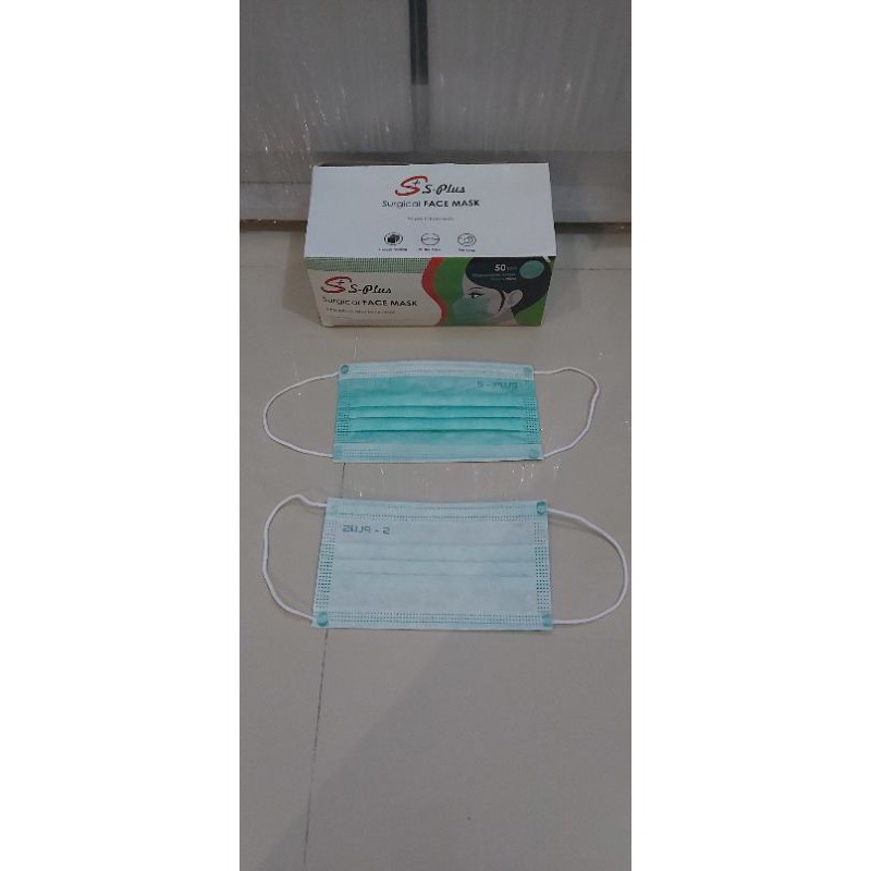 Masker earloop S Plus 3ply kemenkes/ masker medis earloop kemenkes merk S Plus / 1box=50 masker