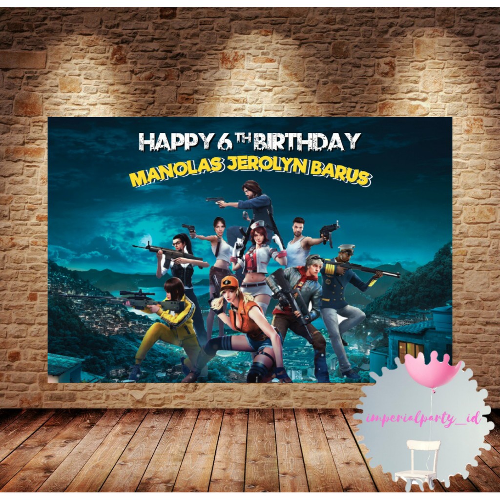 Custom Backdrop Banner Spanduk Happy Birthday Free Fire