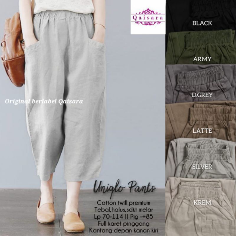 celana baggy by qaisara / UNIQLO PANTS Celana baggy wanita / baggy katun