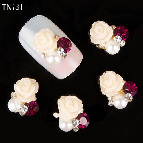 10 Pcs 3D Rose Flower Nail Art Stiker Tips Studs Berlian Imitasi Nail Decor Perhiasan