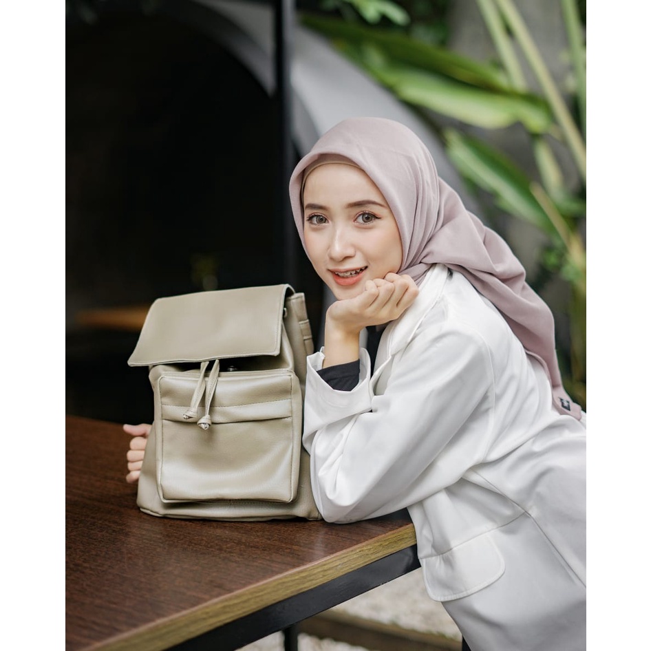 TAS RANSEL KULIT WANITA PHILO OLIVE GREY // taskanvasbdg - Tas Ransel Gendong Wanita / Backpack Ransel Sekolah Kulit Sintetis /  Tas Punggung Cewek Murah Bandung / COD