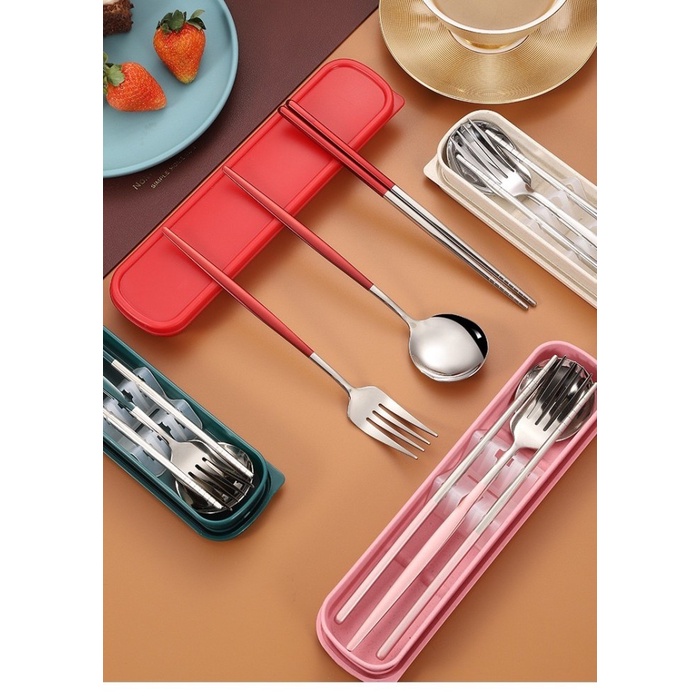 Sendok Makan Korea Stainless 4IN1 - Sendok Makan Set Garpu Sumpit -SC